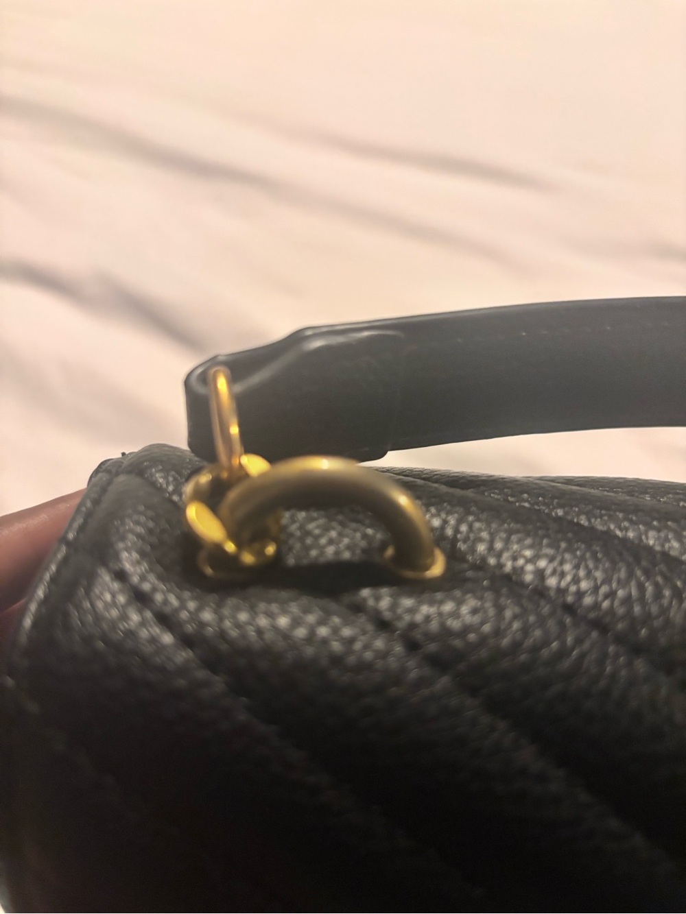 Black Quilted Leather Satchel with Gold  Hardware - Picture 5 of 10